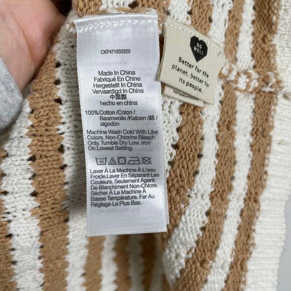 Madewell Open Knit Striped Cardigan Sweater White Tan Button Front Cotton XS - Picture 13 of 15
